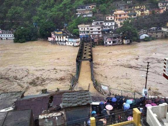 One of the bridges washed away by the floods in Rudraprayag, Uttarakhand.